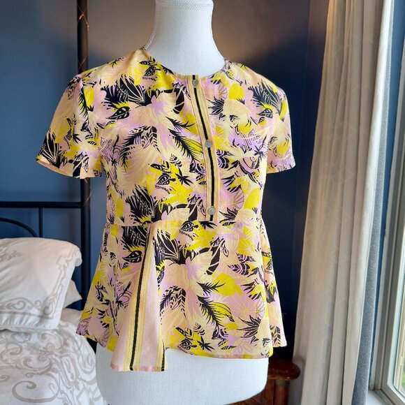Suno Pink and Yellow Peplum Tropical Tshirt Blouse - Picture 3 of 5